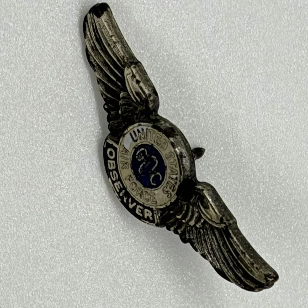 Vintage USAF Ground Observer Corps Blue Enamel Silver Tone Wing Pin Insignia